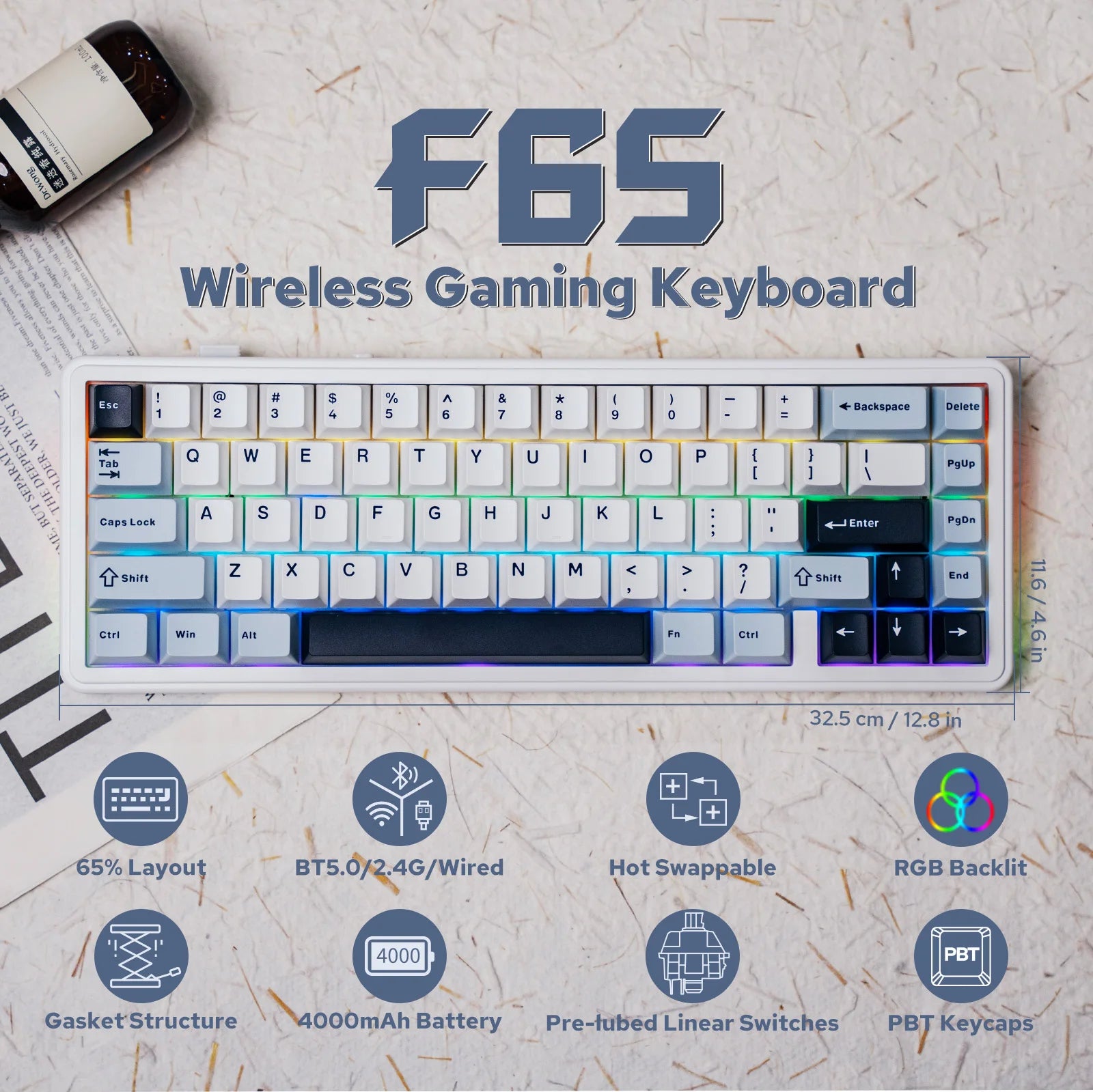 EPOMAKER x AULA F65 65% Layout Hot-Swap Gasket-mounted Wired/Bluetooth/2.4G Wireless Mechanical Keyboard for Mac/Win